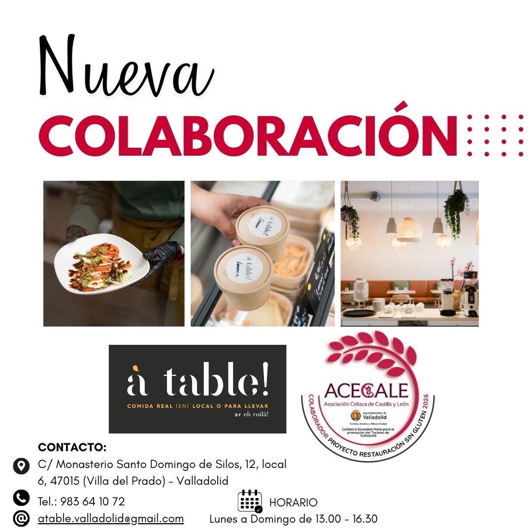 🤝 ACECALE y à Table! firman un convenio para facilitar el acceso a comida sin gluten a domicilio