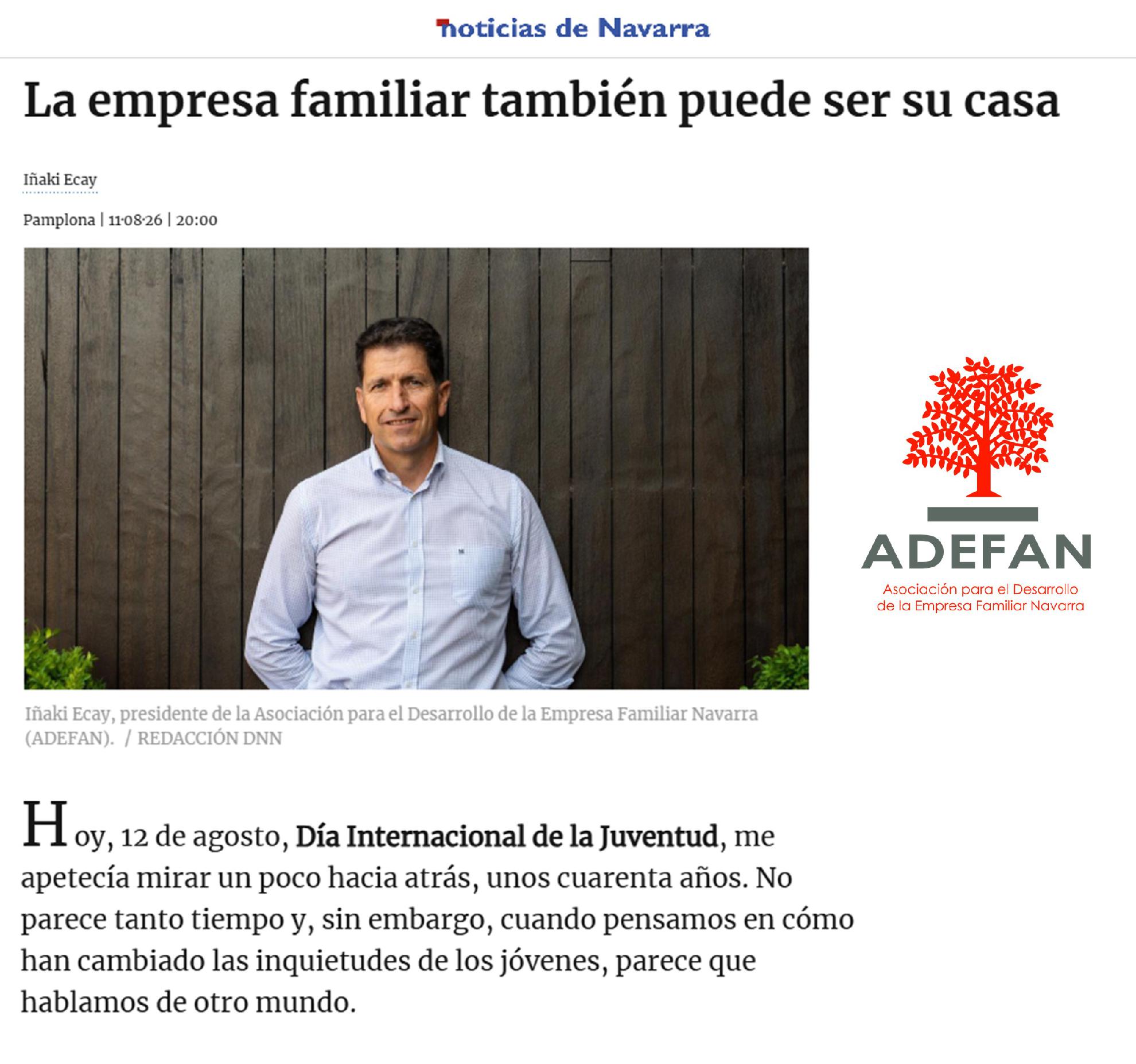 La empresa familiar también puede ser su casa: una reflexión de Iñaki Ecay en el Día Internacional de la Juventud