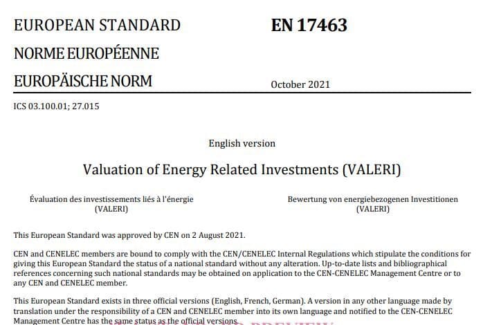 Nueva Norma EN-17463:2021 sobre valoración de las inversiones para apoyar la Transición Energética