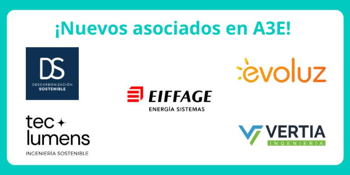Nuevos asociados en A3E, presentamos a Eiffage Energía Sistemas, Evoluz, Tec Lumens, Vertia y Descarbonización Sostenible