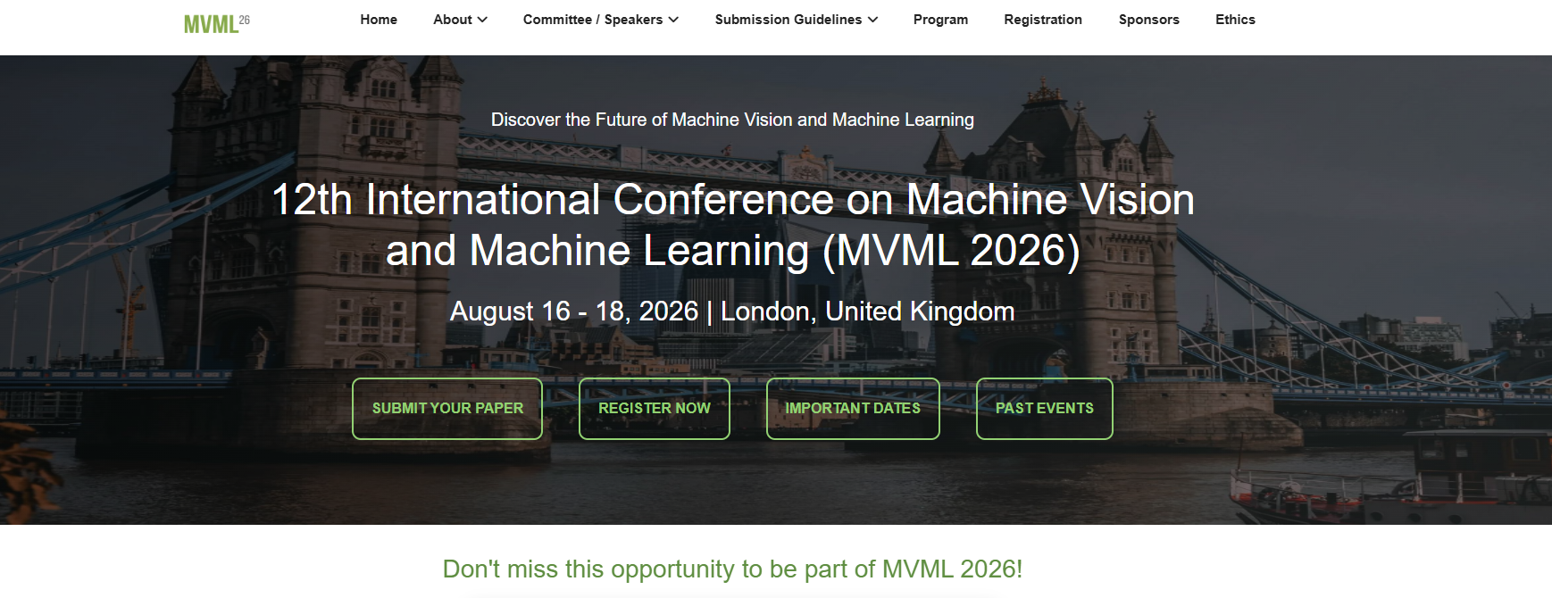 12ª Conferencia Internacional sobre Visión por Computadora y Aprendizaje Automático (MVML 2026)
